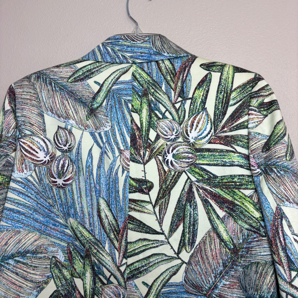 Colorful Jacket Womens 10 Green Blue Tropical Palm Leaf Flower Resortwear Floral - Picture 14 of 16